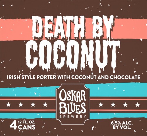 Oskar Blues Brewery Death By Coconut Irish Style Porter Perspective: front