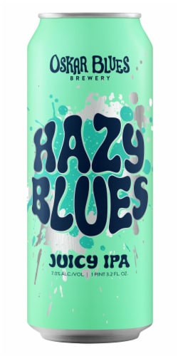 Oskar Blues Hazy Blues Juicy IPA Craft Beer Single Can Perspective: front