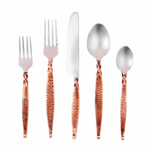 Inox Copper Antique Hammered Twisted Urban 20 Pcs. Flatware Set 1
