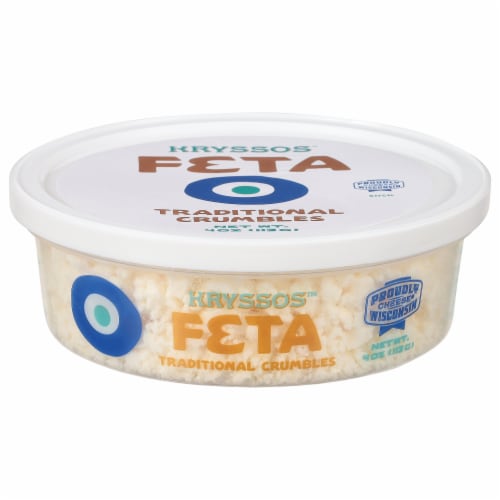 The Kryssos Co. Traditional Style Crumbled Feta Cheese Perspective: front