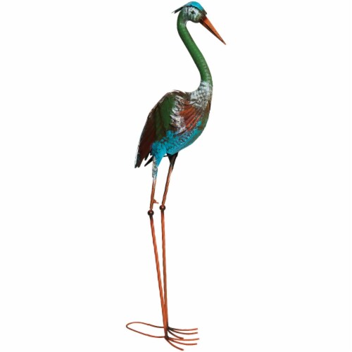 Alpine 40 In. H. Rustic Metal Standing Crane Lawn Statue HEH208 Perspective: front