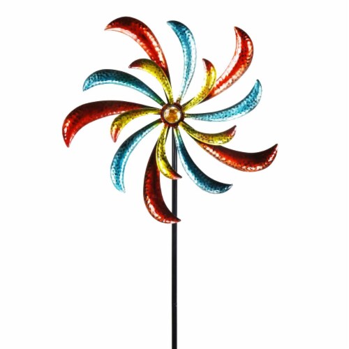Alpine Corp SLL1874 Colorful Swirl Kinetic Wind Spinner Garden Stake Perspective: front