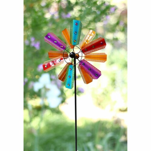 Alpine Corp BVF234 Colorful Kinetic Wind Spinner Garden Stake with Gems Perspective: front