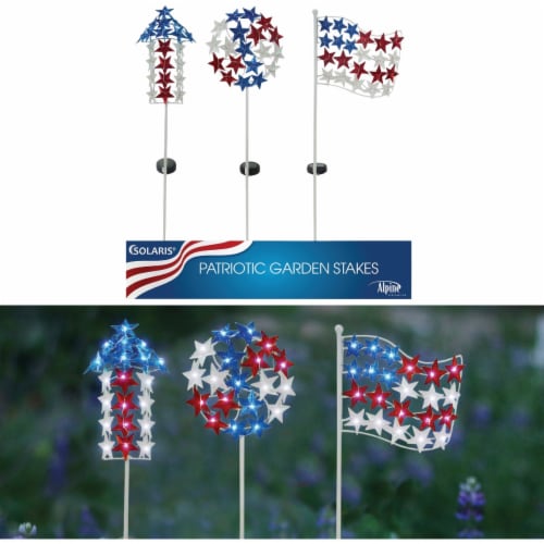 Alpine Solaris Metal Patriotic Solar Garden Stake QLP1194A Pack of 6, 6 ...