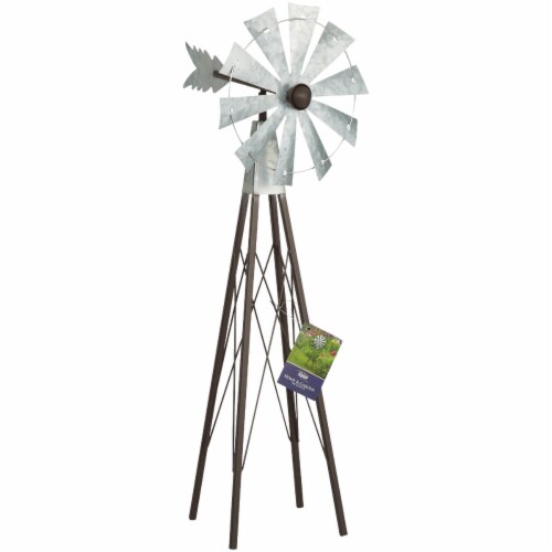 Alpine 24 In. H. Rustic Bronze & Silver Iron Mini Windmill JUM368 Perspective: front