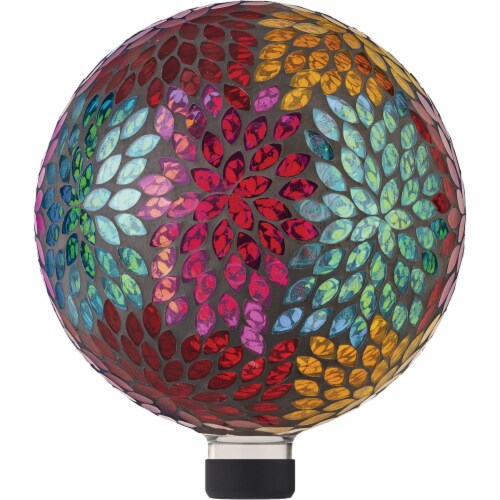 Alpine 10 In. Dia. Colorful Mosaic Leaves Glass Gazing Globe HMD172 Perspective: front