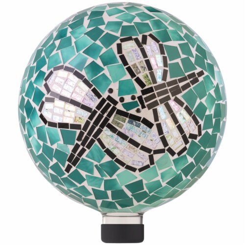 Alpine 10 In. Dia. Mosaic Dragonfly Duo Glass Gazing Globe HMD194 Perspective: front