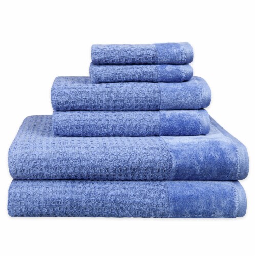 Spa Check Denim Textured Bath Towel Set Perspective: front