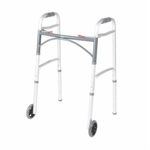Deluxe Two Button Folding Walker with 5  Wheels Perspective: front