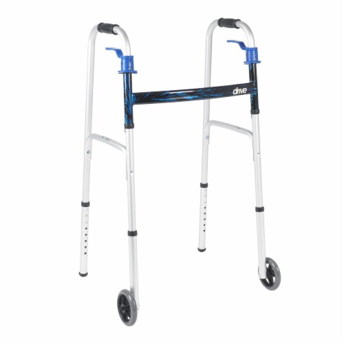 drive Aluminum Flame Blue Folding Walker Adjustable Height up to 350 lbs 32 to 39 H Perspective: front
