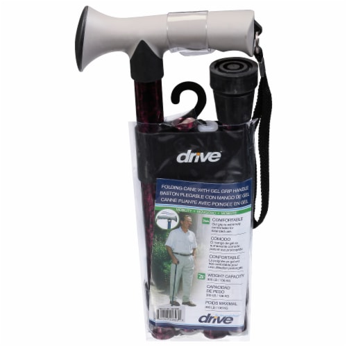 Drive Medical Adjustable Lightweight Folding Cane with Gel Hand Grip, Red Crackle Perspective: front