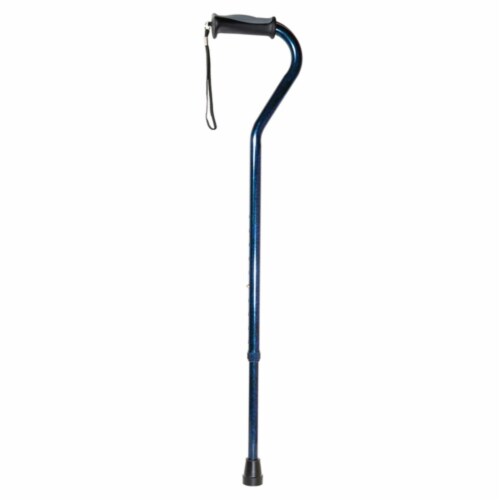 Drive Medical Adjustable Height Offset Handle Cane with Gel Hand Grip, Blue Crackle Perspective: front