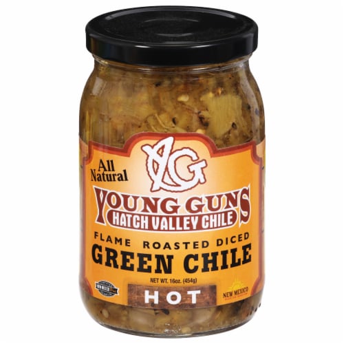 Young Guns Hatch Valley Flame Hot Roasted Diced Green Chile Perspective: front