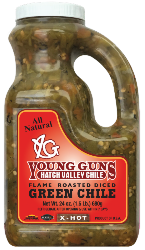 Hatch Valley Flame Roasted Extra Hot Green Chile Perspective: front
