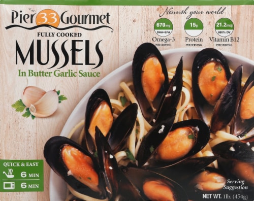 Pier 33 Gourmet Fully Cooked Mussels in Garlic Butter sauce