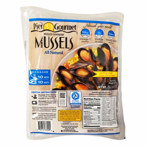 Pier 33 Gourmet Fully Cooked Frozen Mussels Perspective: front