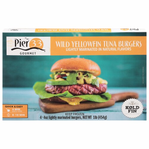 Pier 33 Gourmet Wild Yellowfin Tuna Burgers Perspective: front