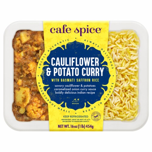 Café Spice Cauliflower & Potato Curry with Basmati Saffron Rice Perspective: front