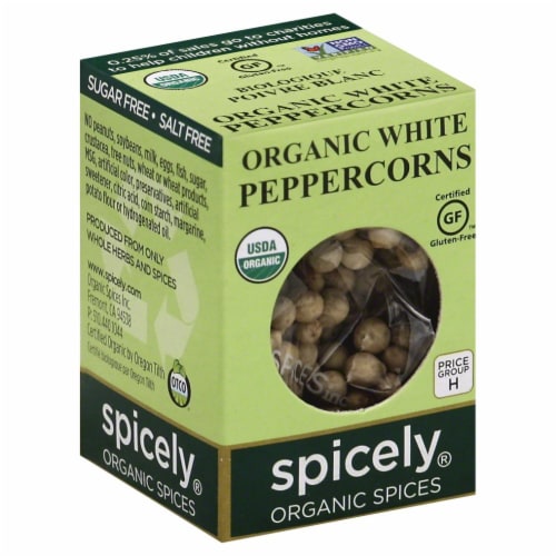 Spicely Organics White Peppercorns Perspective: front