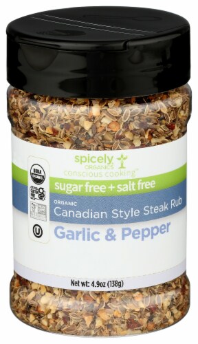 Spicely Organics Garlic & Pepper Canadian Style Steak Rub Perspective: front
