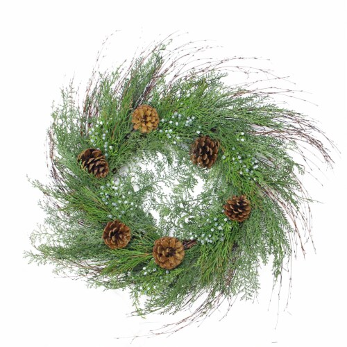 Arett Sales 30 Mixed Cedar Pine Cone and Juniper Berry Artificial Christmas Wreath - Unlit Perspective: front
