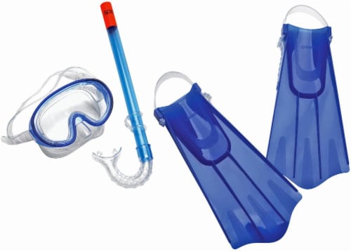 Speedo® Kids Aqua Quest Mask/Snorkel/Fin Set - Blue Ocean Perspective: front