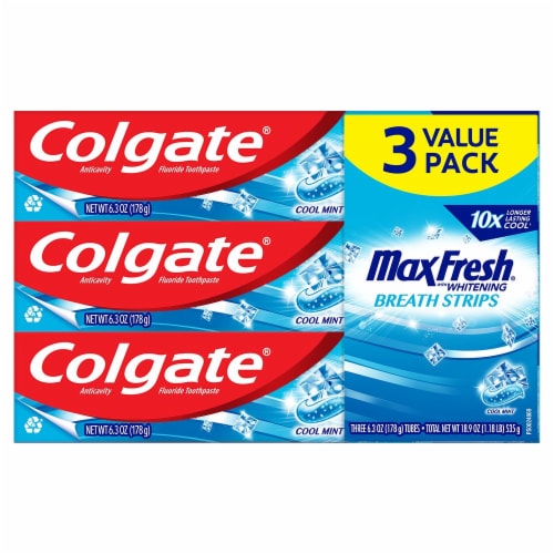 Colgate® Max Fresh® with Whitening Breath Strips Cool Mint Flavor Toothpaste Perspective: front