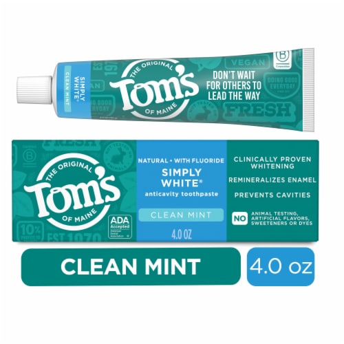 Tom’s of Maine Simply White Toothpaste Anti-Cavity with Fluoride in Clean Mint Perspective: front