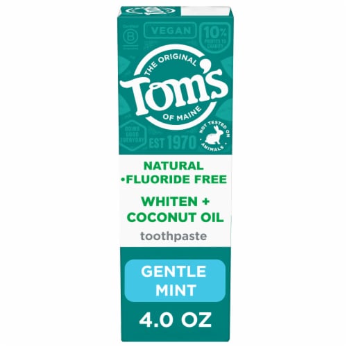Tom’s of Maine Whiten Plus Coconut Oil Fluoride Free Toothpaste with Gentle Mint Flavor Perspective: front