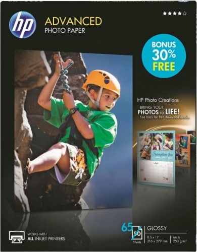 HP Advanced Bonus Pack Glossy Photo Paper - 65 Pack - White Perspective: front