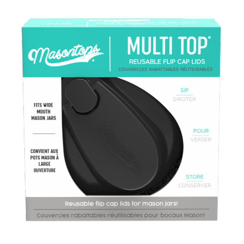 Masontops Multi Top Reusable Flip Cap Wide-Mouth Lid - Black Perspective: front