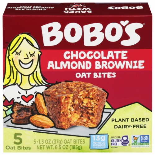 Bobo's Oat Bars - Oat Bite Chocolate Almond Brownie 5/1.3 oz - Pack of 6 Perspective: front