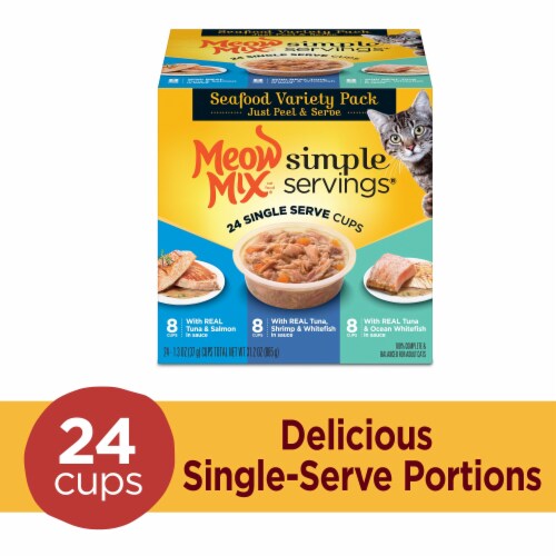 Meow Mix Simple Servings Seafood Variety Pack Wet Cat Food 24 Cups 24 ct 1.3 oz QFC