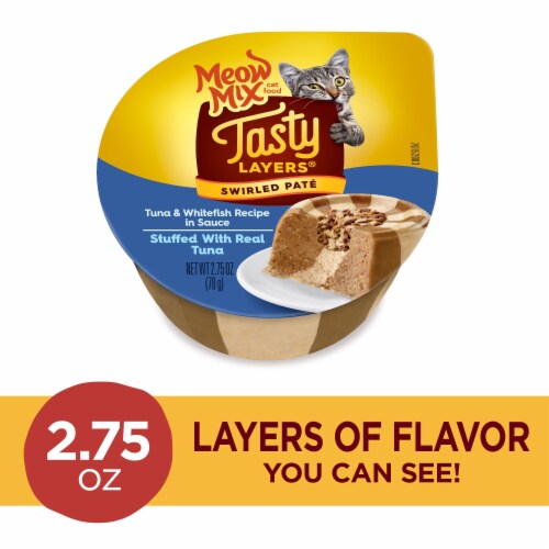 Meow Mix Tasty Layers Swirled Pate Cat Food, 2.75 oz Cup Perspective: front