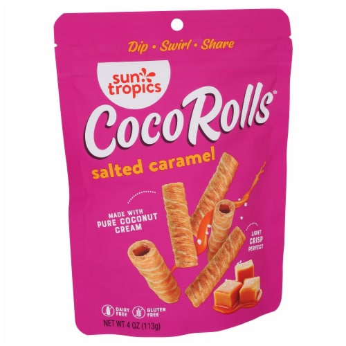 Sun Tropics Gluten & Dairy Free Salted Caramel Coco Rolls Wafers Perspective: front