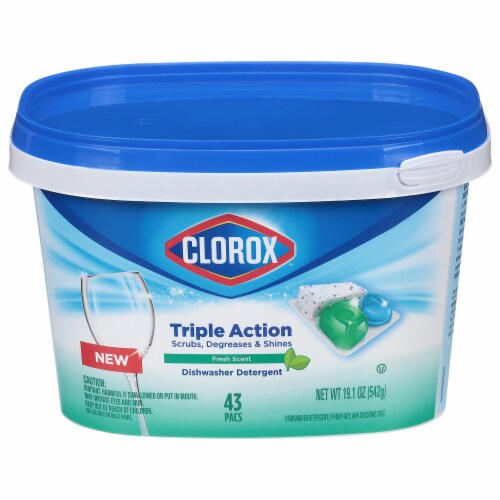 Clorox™ Triple Action Fresh Scent Dishwasher Detergent Pacs Perspective: front