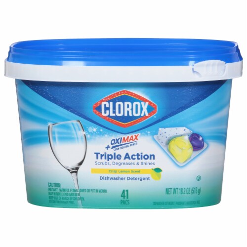 Clorox™ OxiMax Crisp Lemon Dishwasher Detergent Pacs Perspective: front