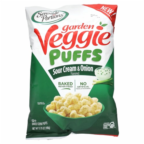 Sensible Portions Sour Cream & Onion Veggie Puffs Baked Corn Puffs Perspective: front