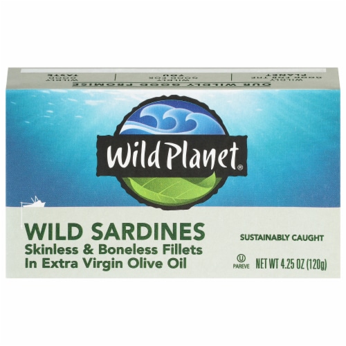 Wild Planet Wild Sardines Skinless & Boneless Fillets in Extra Virgin Olive Oil Perspective: front