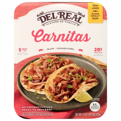 Del Real™ Foods Gluten Free Slow-Cooked Pork Carnitas Perspective: front