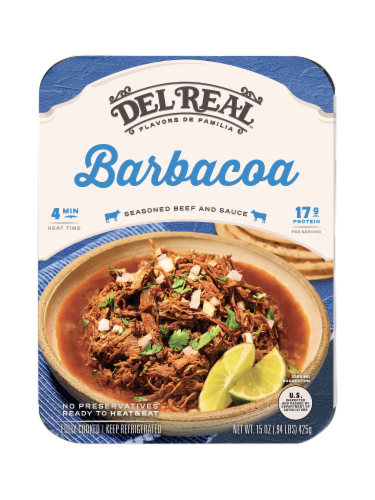 Del Real Foods Barbacoa Seasoned Beef and Sauce Perspective: front