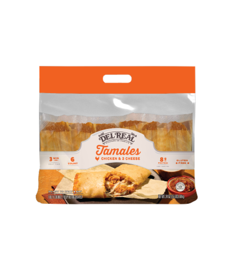 Del Real Foods Chicken and Cheese Tamales Perspective: front