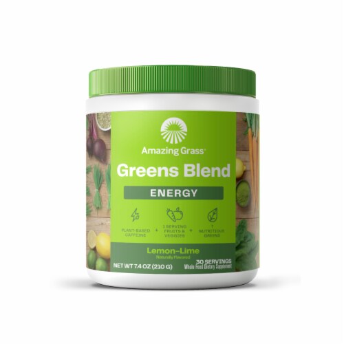 Amazing Grass Energy Lemon Lime Greens Blend Powder 7g Perspective: front