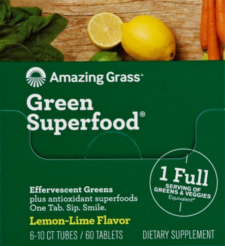 Amazing Grass Green Superfood Lemon-Lime Effervescent Greens Tablets Perspective: front