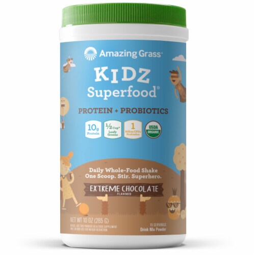Amazing Grass Kidz Superfood Extreme Chocolate Protein Probiotics Powder 19g Perspective: front