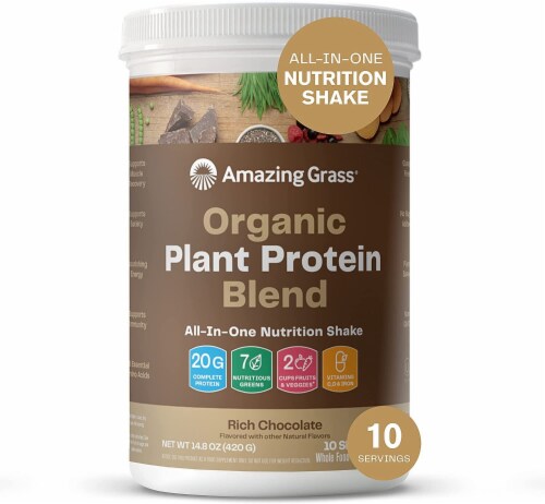 Amazing Grass Organic Plant Protein Blend: Vegan Rich Chocolate Protein Powder Perspective: front