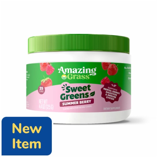 Amazing Grass Sweet Greens Superfood Summer Berry Powder 4.4 oz Perspective: front