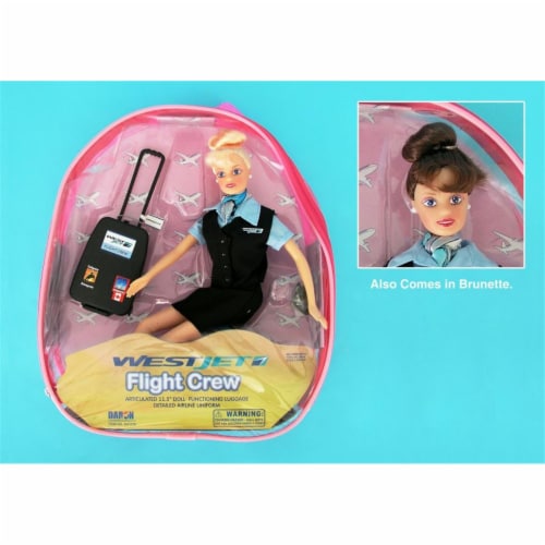 Daron Worldwide Trading  DA1176 Westjet Flight Attendant Doll with Luggage Perspective: front