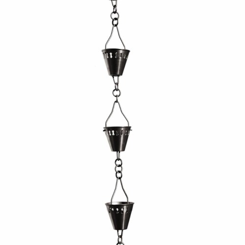 Patina Products R264 Brushed Stainless Shade Cup Rain Chain Full Length Perspective: front