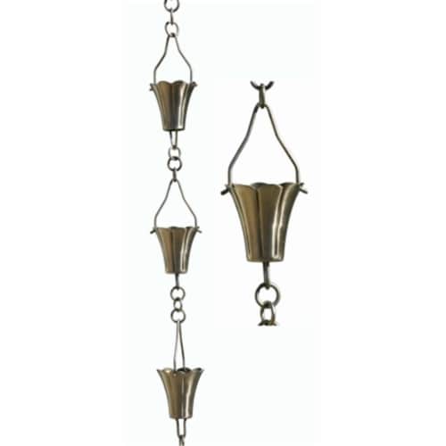 Patina Products 8.5ft. Brushed Stainless Steel Fluted Cup Rain Chain  R266 Perspective: front